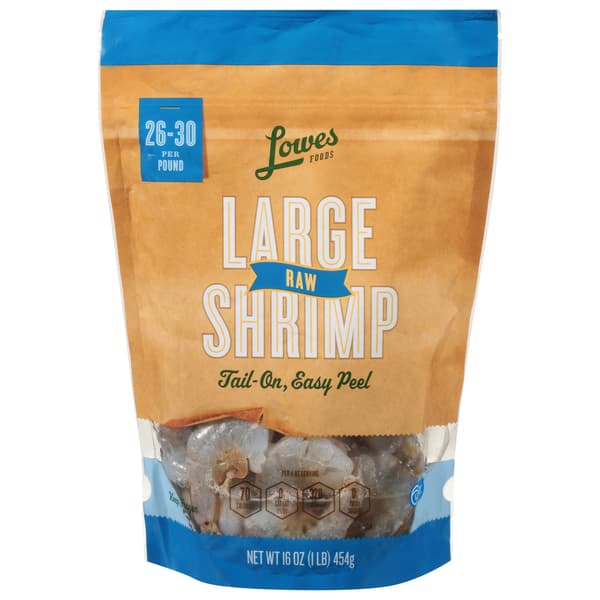 Lowes Foods 26/30 Raw Tail-On Easy Peel Large Shrimp