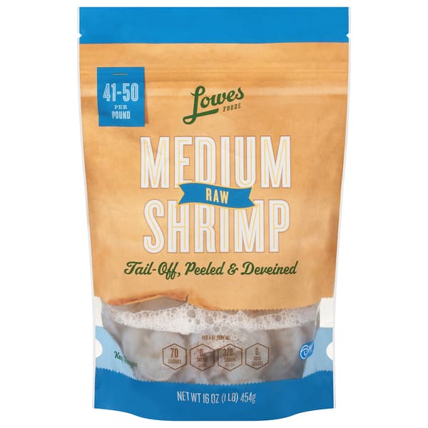 Lowes Foods 41/50 Raw Tail-Off Peeled & Deveined Medium Shrimp