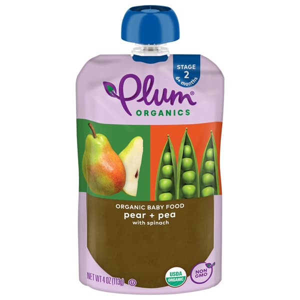 Plum Organics Pear Spinach & Pea Stage 2 Food Pouch