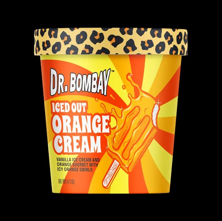 Dr. Bombay Iced Out Orange Cream Vanilla Ice Cream And Orange Sherbet With Icy Orange Swirls, One