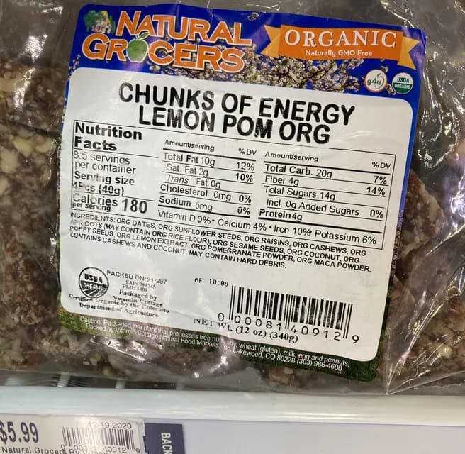 Natural Grocers Chunks Of Energy Lemon Pom Org