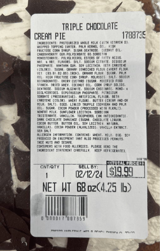 Costco Triple Chocolate Cream Pie