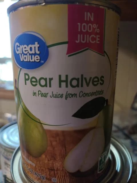 Great Value Pear Halves In 100% Pear Juice From Concentrate