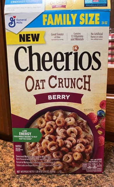 Cheerios Oat Crunch Berry Sweetened Multigrain Cereal With Whole Grain, Family Size