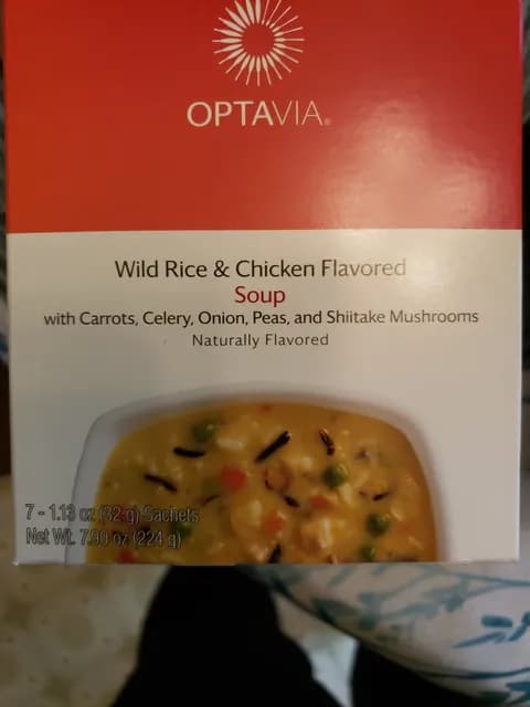 Optavia Wild Rice & Chicken Flavored Soup With Carrots, Celery, Onion, Peas, And Shiitake Mushrooms