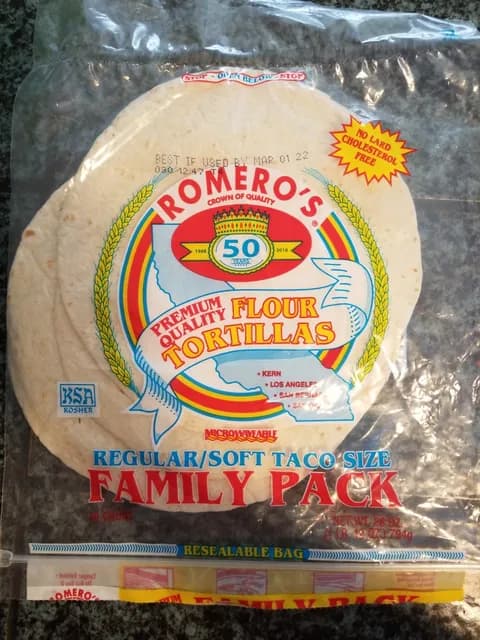 Romero'S Regular/Soft Taco Size Family Pack Flour Tortillas