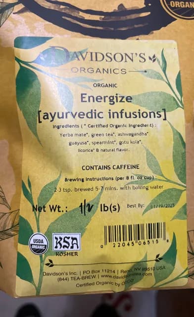 Davidson'S Organics Organic Energize [Ayurvedic Infusions]