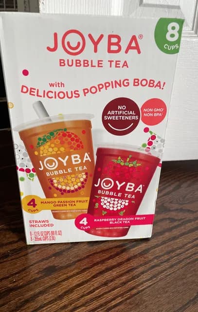 Joyba Bubble Tea With Delicious Popping Boba! Mango Passion Fruit Green Tea, Raspberry Dragon Fruit Black Tea