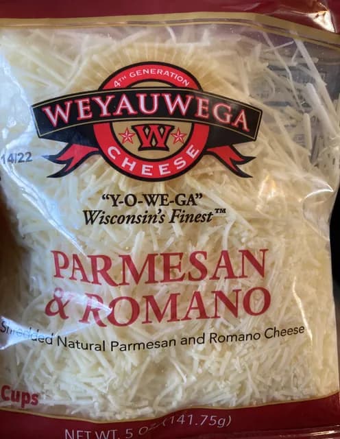 Weyauwega Cheese Shredded Natural Parmesan And Romano Cheese