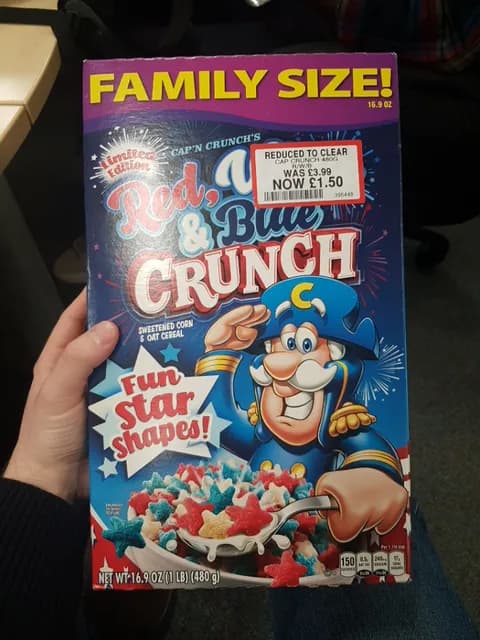 Cap'N Crunch'S Red, White & Blue Crunch Sweetened Corn & Oat Cereal