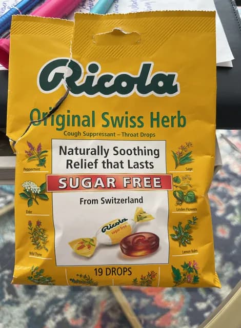 Ricola Sugar Free Original Swiss Herb Cough Suppressant Throat Drops