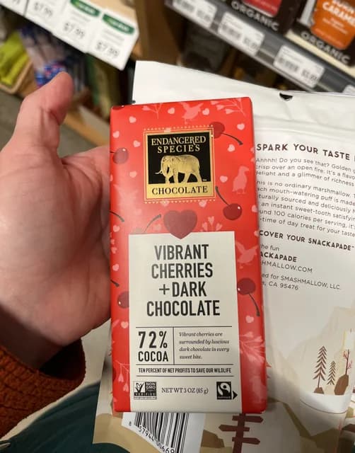 Endangered Species Chocolate Vibrant Cherries + Dark Chocolate 72% Cocoa