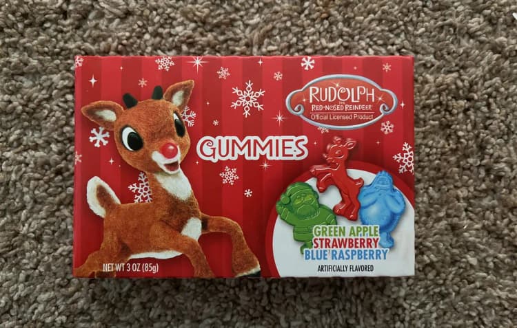 Rudolph The Red-Nosed Reinderr Green Apple, Strawberry, Blue Raspberry Gummies