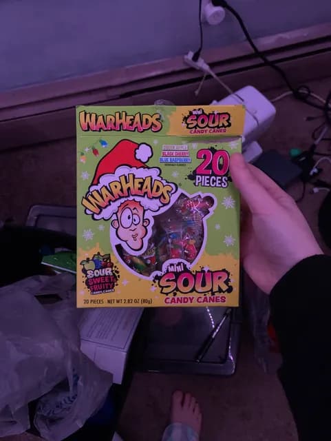 Warheads Mini Sour Candy Canes - Green Apple, Black Cherry, Blue Raspberry Flavors