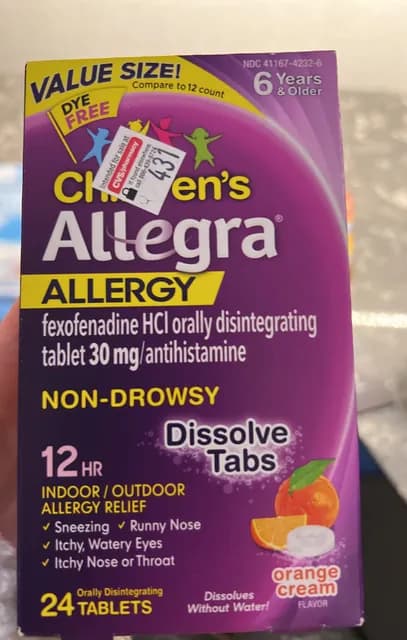 Allegra Children'S Allergy Non-Drowsy Orange Cream Flavor Dissolve Tabs