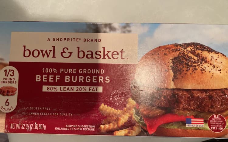 Bowl & Basket 100% Pure Ground Beef Burgers 80% Lean 20% Fat