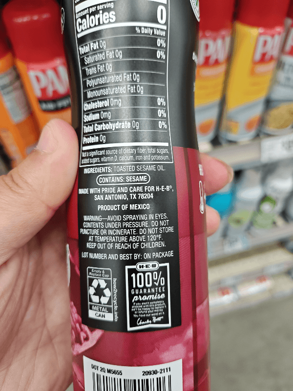 H-E-B Toasted Sesame Oil No Stick Cooking Spray