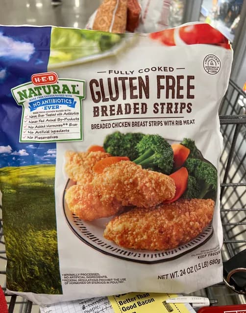H-E-B Fully Cooked Natural Gluten Free Breaded Chicken Breast Strips With Rib Meat