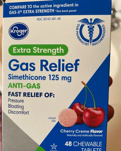 Kroger Extra Strength Gas Relief Simethicone Cherry Creme Flavor Chewable