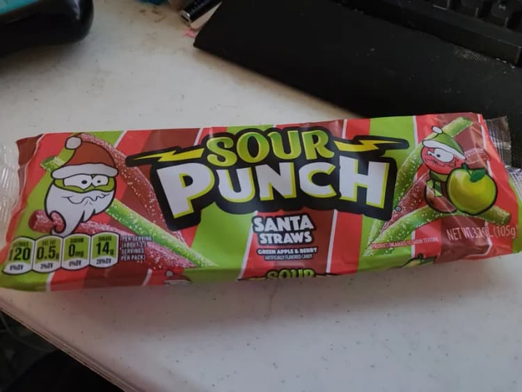Sour Punch Santa Straws Green Apple & Berry