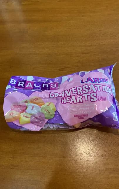 Brachs Large Conservation Hearts, Wintergreen, Banana, Orange, Lemon-Lime, Cherry & Grape Flavored Candy
