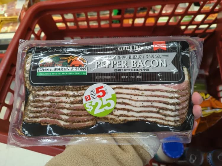 John F. Martin & Sons Old Fashioned Hickory Smoked Pepper Bacon Coated With Black Pepper