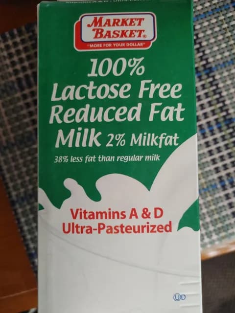 Market Basket 100% Lactose Free Reduced Fat Milk 2% Milkfat