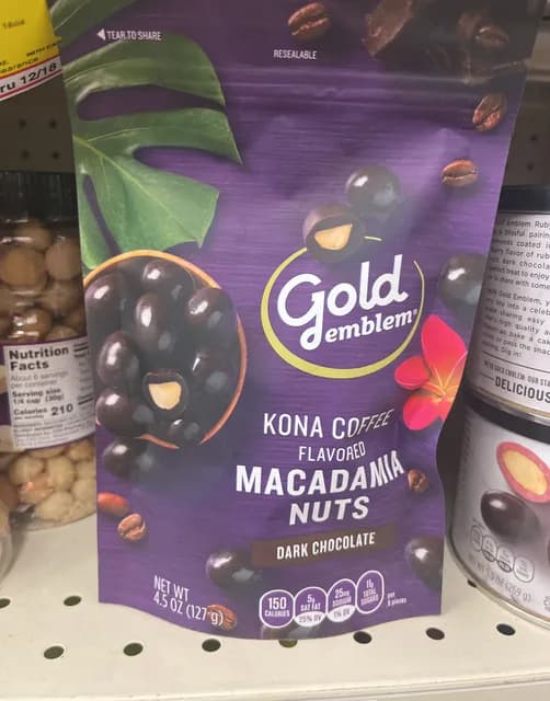 Gold Emblem Kona Coffee Flavored Macadamia Nuts Dark Chocolate