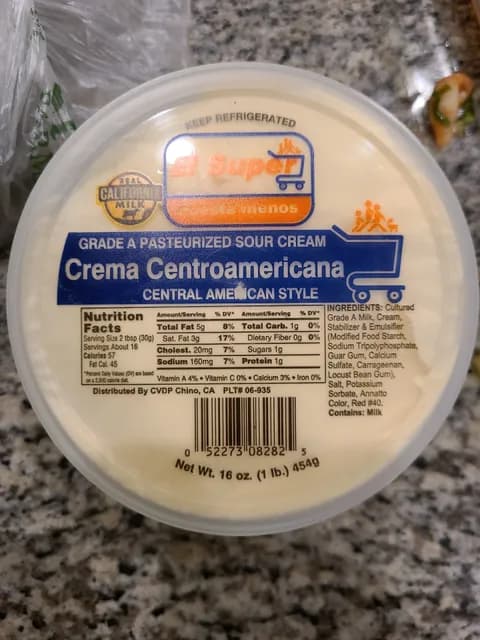 El Super Grade A Pasteurized Sour Cream Central American Style