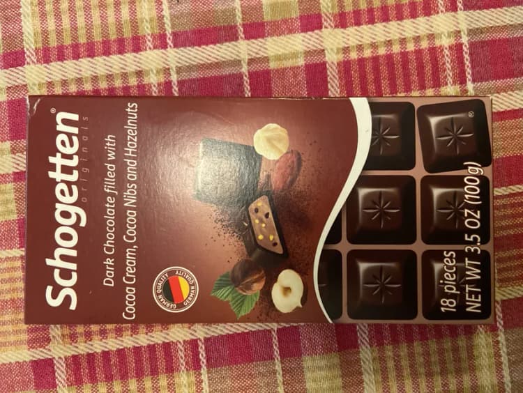 Schogetten Dark Chocolate Filled With Cocoa Cream, Cocoa Nibs And Hazelnuts