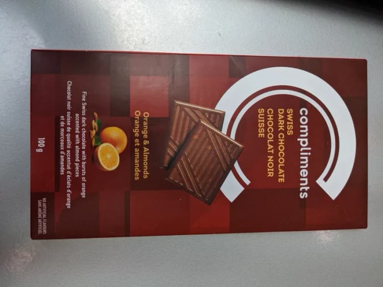 Compliments Swiss Dark Chocolate Orange & Almonds
