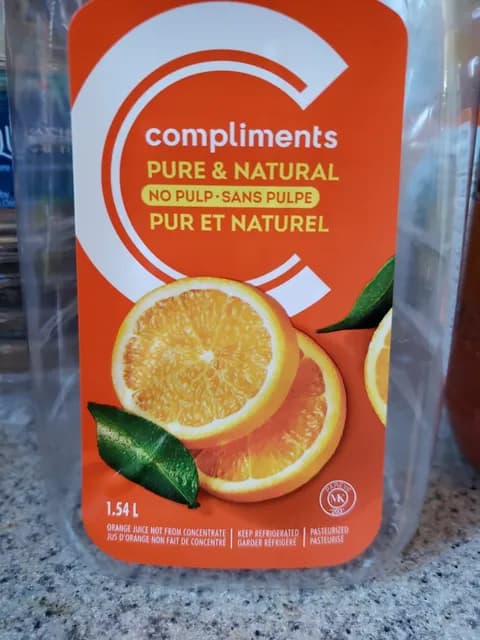 Compliments Pure & Natural No Pulp Orange Juice