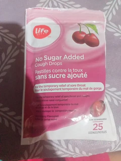 Life Brand No Sugar Added Cough Drops Black Cherry Flavoured Lozenges