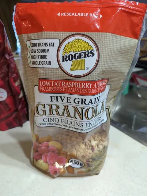 Rogers Low Fat Raspberry Almond Five Grain Granola