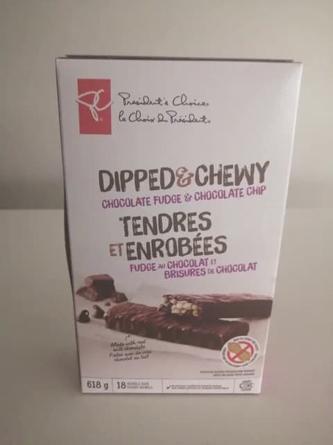 President'S Choice Dipped & Chewy Chocolate Fudge & Chocolate Chip Granola Bars
