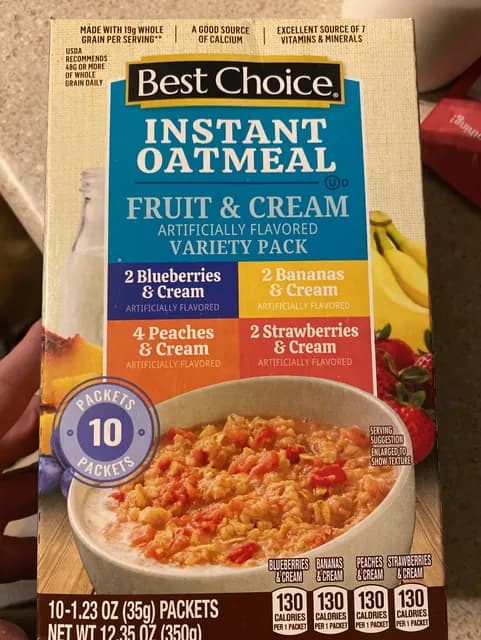 Best Choice Instant Oatmeal, Fruit & Cream Variety