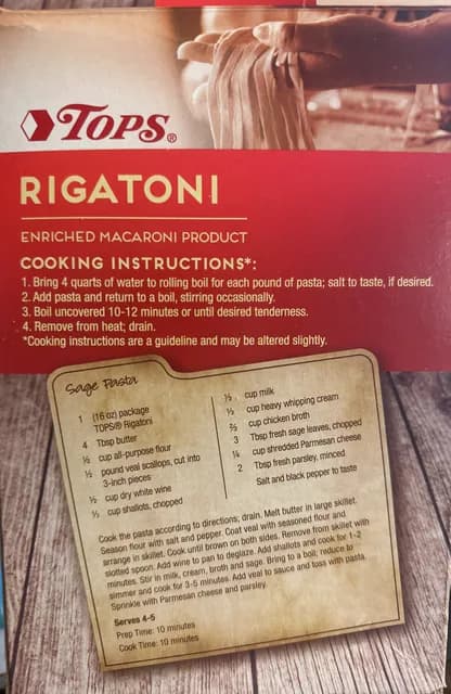 Tops Rigatoni Enriched Macaroni Product