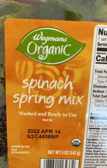 Wegmans Organic Spinach Spring Mix