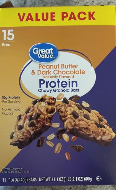 Great Value Peanut Butter & Dark Chocolate Protein Chewy Granola Bars