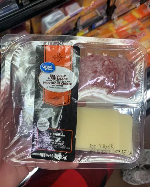 Great Value Snack Plate - Hard Salame, Provolone Cheese, & Dark Chocolate Almonds