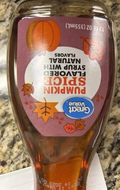 Great Value Pumpkin Spice Flavored Syrup With Natural Flavors