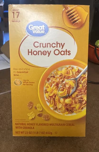 Great Value Crunchy Honey Oats Natural Honey Flavored Multigrain Cereal With Granola