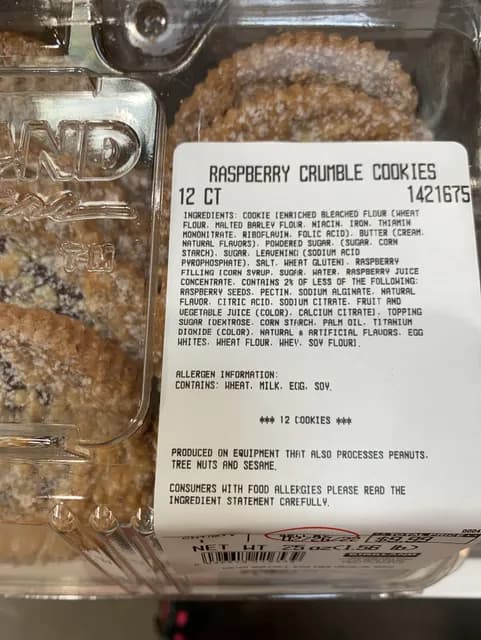 Is it Shellfish Free? Kirkland Signature Raspberry Crumble Cookies