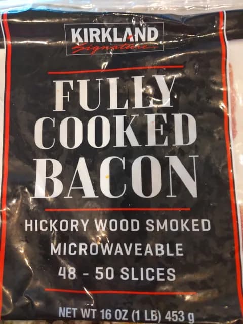 Gourmet Kitchn Kirkland Signature Fully Cooked Bacon (144 - 150 Slices, 48  Total oz) - Naturally Wood Smoked - Pre-Sliced - Microwavable, 1 Pound