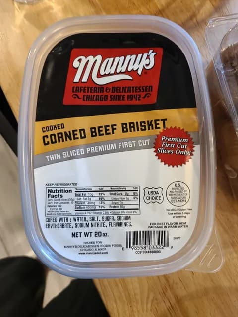 Manny'S Cooked Corned Beef Brisket Thin Sliced Premium First Cut