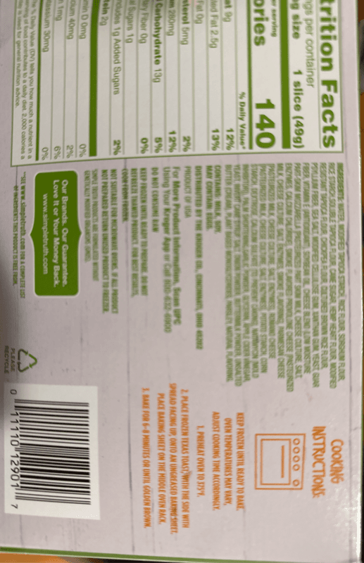 Simple Truth Gluten Free Garlic 4 Cheese Texas Toast