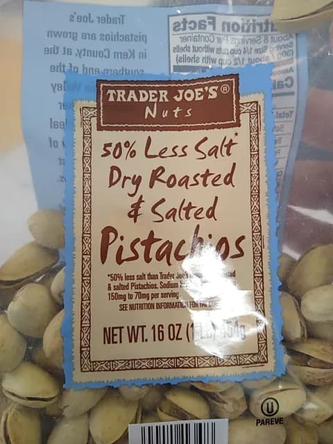 Trader Joe'S Nuts 50% Less Salt Dry Roasted & Salted Pistachios