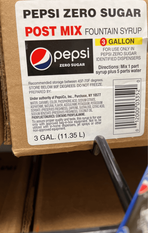 Pepsi Zero Sugar Post Mix Fountain Syrup, 3 Gallon