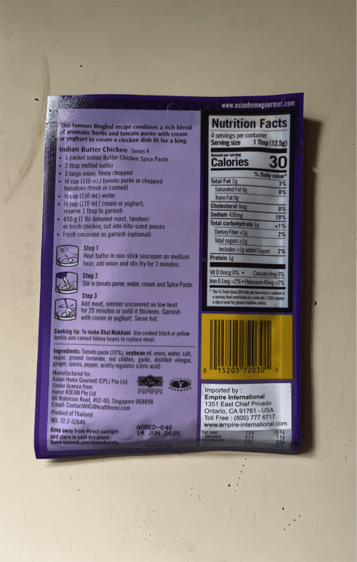 Asian Home Gourmet Spice For Indian Butter Chicken Murgh Makhani Mild