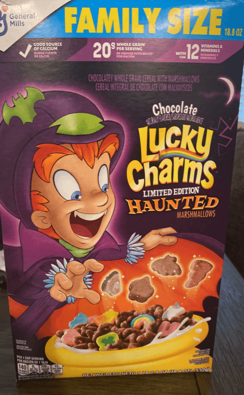General Mills Family Size Lucky Charms Limited Edition Haunted Marshmallows Chocolate Cereal